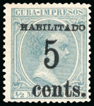 Stamp of United States » U.S. Possessions » Puerto Príncipe 1898 5c on 1/2m blue-green, second printing, position 2, mint, 