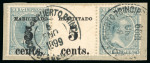 Stamp of United States » U.S. Possessions » Puerto Príncipe 1898 5c on 1/2m, second printing, strip of three overprint to selvage at centre and without surcharge to right