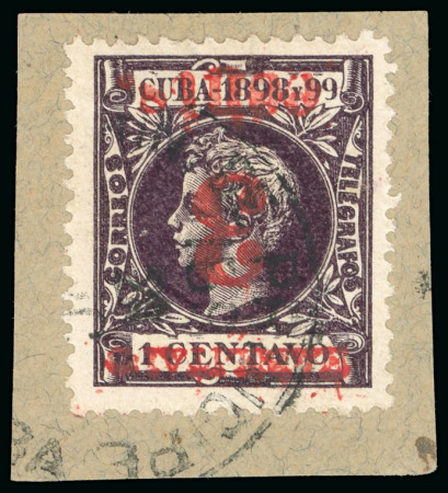 Stamp of United States » U.S. Possessions » Puerto Príncipe 1898 3c on 1c black-violet, fourth printing, position 1, inverted overprint error,