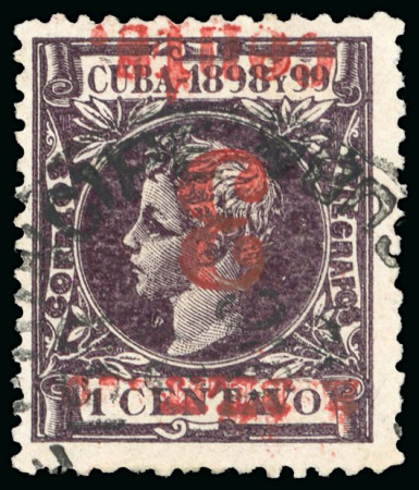 Stamp of United States » U.S. Possessions » Puerto Príncipe 1898 3c on 1c black-violet, fourth printing, position 5, inverted overprint error, lightly used, 