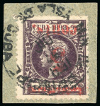 Stamp of United States » U.S. Possessions » Puerto Príncipe 1898 5c on 1c black-violet, fourth printing, position 1, inverted surcharge variety, used, tied to a piece 