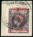 Stamp of United States » U.S. Possessions » Puerto Príncipe 1898 5c on 1c black-violet, fourth printing, position 3, inverted overprint, used and tied to piece