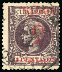 Stamp of United States » U.S. Possessions » Puerto Príncipe 1898 5c on 1c black-violet, fourth printing, position 4, inverted surcharge variety, used,