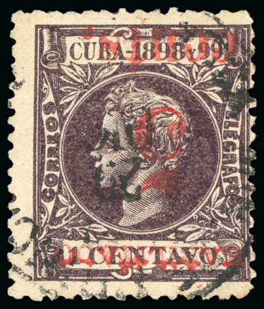 Stamp of United States » U.S. Possessions » Puerto Príncipe 1898 5c on 1c black-violet, fourth printing, position 4, inverted surcharge variety, used,