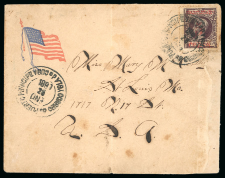 Stamp of United States » U.S. Possessions » Puerto Príncipe 1899 Cover to St Louis one of two known Puerto Principe frankings on a Spanish American War Patriotic cover