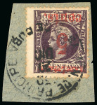 Stamp of United States » U.S. Possessions » Puerto Príncipe 1898 5c on 1c black-violet, fourth printing, position 2, inverted surcharge, used and tied to a piece