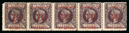Stamp of United States » U.S. Possessions » Puerto Príncipe 1898 10c on 1c black-violet, fourth printing, positions 1 to 5, mint, original gum, reconstructed five settings
