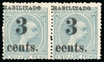 Stamp of United States » U.S. Possessions » Puerto Príncipe 1898 3c on 1m blue-green, fifth printing, position 2-3 with "eents" for "cents" variety, one of three known pairs