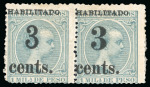 Stamp of United States » U.S. Possessions » Puerto Príncipe 1898 3c on 1m blue-green, fifth printing, position 4-5, mint  one of three known pairs of this stamp