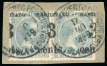 Stamp of United States » U.S. Possessions » Puerto Príncipe 1898 3c on 1m blue-green, fifth printing, pair, position 3-4, misplaced surcharge variety