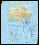 Stamp of United States » U.S. Possessions » Puerto Príncipe 1898 3c on 1m blue-green, fifth printing, position4, inverted surcharge variety, tied to small piece