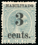 Stamp of United States » U.S. Possessions » Puerto Príncipe 1898 3c on 2m blue-green, fifth printing, position 3, mint, fresh bright colour,