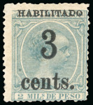Stamp of United States » U.S. Possessions » Puerto Príncipe 1898 3c on 2m blue-green, fifth printing, position 4, mint, vibrant colour