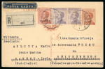 Stamp of Italy » Italian Colonies and Possessions » Saseno 1923 Registered Italy 30c stationery postcard uprated withItaly and Saseno stamps