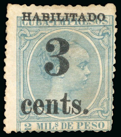 Stamp of United States » U.S. Possessions » Puerto Príncipe 1898 3c on 2m blue-green, fifth printing, position 5, mint, 