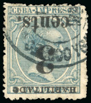 Stamp of United States » U.S. Possessions » Puerto Príncipe 1898 3c on 3m blue-green, fifth printing, position 2, inverted overprint variety, used