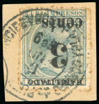 Stamp of United States » U.S. Possessions » Puerto Príncipe 1898 3c on 3m blue-green, fifth printing, position 5, inverted surcharge variety