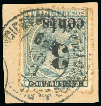 Stamp of United States » U.S. Possessions » Puerto Príncipe 1898 3c on 3m blue-green, fifth printing, position 5, inverted surcharge variety