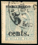 Stamp of United States » U.S. Possessions » Puerto Príncipe 1898 5c on 1m blue-green, fifth printing, position 2, used, tied to piece