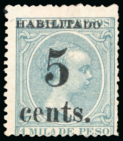 Stamp of United States » U.S. Possessions » Puerto Príncipe 1898 5c on 1m blue-green, fifth printing, position 5, mint, very fresh,