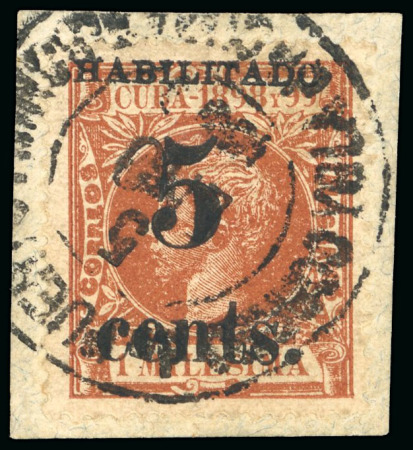 Stamp of United States » U.S. Possessions » Puerto Príncipe 1898 5c on 1m orange-brown, fifth printing, position 1, error of surcharge incorrectly applied to 1m orange-brown, 