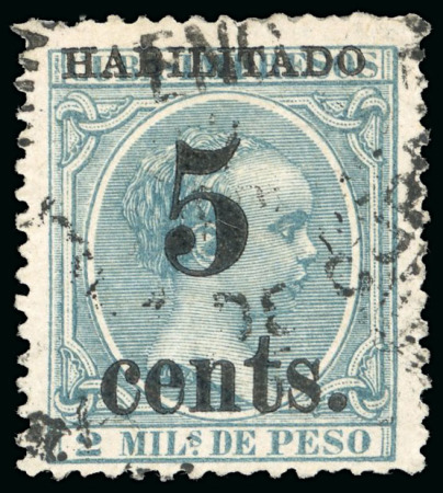 Stamp of United States » U.S. Possessions » Puerto Príncipe 1898 5c on 2m blue-green, fifth printing, position 1, used, well centred, 