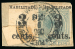 Stamp of United States » U.S. Possessions » Puerto Príncipe 1898 3c on 2m blue-green, fifth printing, pair, positions 1-2, overprint surcharge in gutter variety,