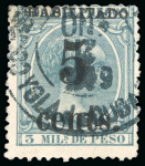 Stamp of United States » U.S. Possessions » Puerto Príncipe 1898 5c on 3m blue-green, fifth printing, position 1, used,