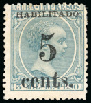 Stamp of United States » U.S. Possessions » Puerto Príncipe 1898 5c on 3m blue-green, fifth printing, position 2, mint, intensely rich deep colour, pristine freshness, 