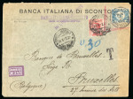 Stamp of Italy » Missions, Post Offices and Postal History Abroad » Constantinople 1922 Cover to Brussels bearing 7,5pi on 60c, taxed on arrival with 30c