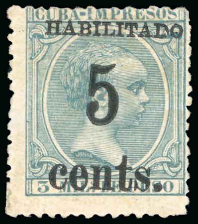 Stamp of United States » U.S. Possessions » Puerto Príncipe 1898 5c on 3m blue-green, fifth printing, position 4, mint, fabulously colour, fresh, 