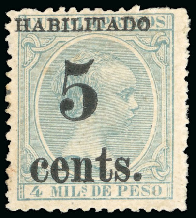 Stamp of United States » U.S. Possessions » Puerto Príncipe 1898 5c on 4m blue-green, fifth printing, position 2, mint, clean crisp appearance; fine 