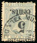 Stamp of United States » U.S. Possessions » Puerto Príncipe 1898 5c on 4m blue-green, fifth printing, position 1, inverted surcharge, used with cd