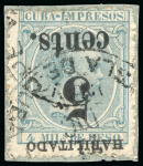 Stamp of United States » U.S. Possessions » Puerto Príncipe 1898 5c on 4m blue-green, fifth printing, position 2, inverted overprint, used, tied to a small piece