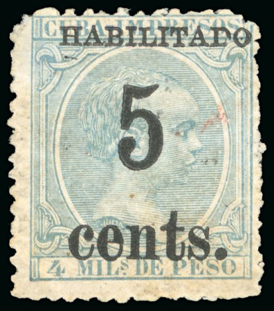Stamp of United States » U.S. Possessions » Puerto Príncipe 1898 5c on 4m blue-green, fifth printing, position 4, unused, no gum, 
