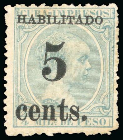 Stamp of United States » U.S. Possessions » Puerto Príncipe 1898 5c on 4m blue-green, fifth printing, position 5, mint, part original gum, 