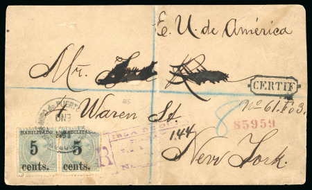 Stamp of United States » U.S. Possessions » Puerto Príncipe 1899 (January) Registered cover to New York the unique fifth printing pair on an international registered cover
