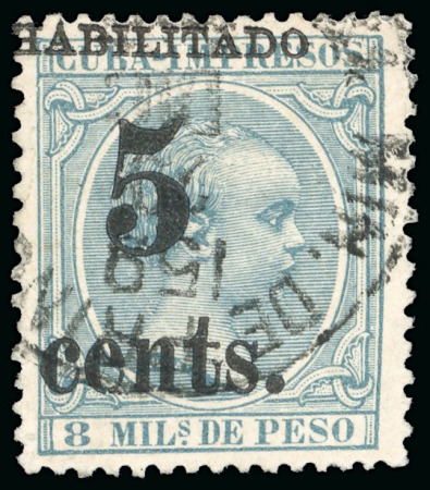 Stamp of United States » U.S. Possessions » Puerto Príncipe 1898 5c on 8m blue-green, fifth printing, position 1, used, cancelled by a black cds, 