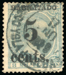Stamp of United States » U.S. Possessions » Puerto Príncipe 1898 5c on 8m blue-green, fifth printing, position 5, used, cancelled by a blue cds,