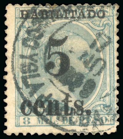 Stamp of United States » U.S. Possessions » Puerto Príncipe 1898 5c on 8m blue-green, fifth printing, position 5, used, cancelled by a blue cds,