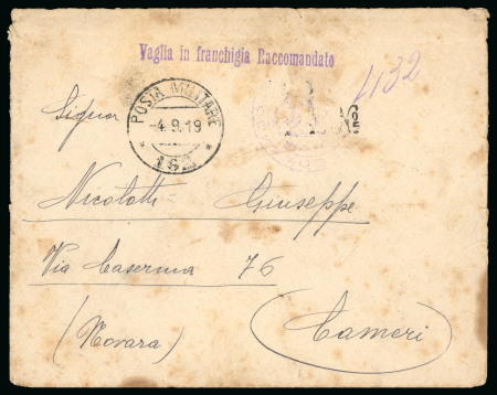 Stamp of Italy » Missions, Post Offices and Postal History Abroad » Anatolia 1919 Stampless cover from Scalanova with marking indiating to contain a money order