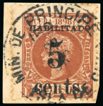 Stamp of United States » U.S. Possessions » Puerto Príncipe 1898 5c on 1m orange-brown, second printing, position 5, attractively tied to piece by crisp Puerto Principe