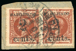 Stamp of United States » U.S. Possessions » Puerto Príncipe 1898 2c on 2m orange-brown, first printing, pair, tied to a piece scarce military station Puerto Principe postmark