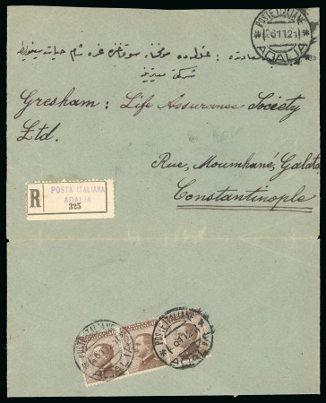 Stamp of Italy » Missions, Post Offices and Postal History Abroad » Anatolia » Civilian P.O. in Adalia 1922 (April 6) Cover to Milan with hearing "C.C.R.R/Asia.