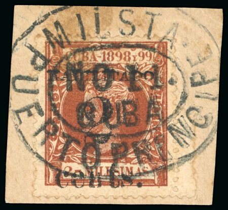 Stamp of United States » U.S. Possessions » Puerto Príncipe 1898 2c on 2m orange-brown, first printing, position 5, used, piece by a spectacular military station Puerto Principe