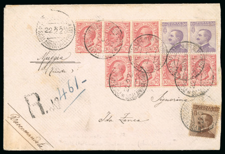 Stamp of Italy » Missions, Post Offices and Postal History Abroad » Anatolia » Civilian P.O. in Scalanova 1922 Registered cover with "Leoni" 10c (7) and Michetti" 40c & 50c (2)
