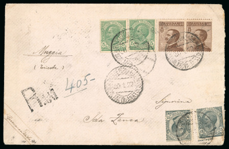 Stamp of Italy » Missions, Post Offices and Postal History Abroad » Anatolia » Civilian P.O. in Scalanova 1922 Registered cover to Italy with "Leoni" 5c (2) & 15c (2) and "Michetti" 40c pair