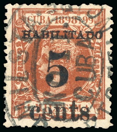 Stamp of United States » U.S. Possessions » Puerto Príncipe 1898 5c on 1m orange-brown, second printing, position 3, used, military station Puerto Principe cds, 