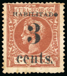 Stamp of United States » U.S. Possessions » Puerto Príncipe 1898 3c on 3m orange-brown, first printing, positions 1-3-4-5, four mint singles, only 600 printed 