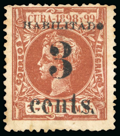Stamp of United States » U.S. Possessions » Puerto Príncipe 1898 3c on 3m orange-brown, first printing, positions 1-3-4-5, four mint singles, only 600 printed 